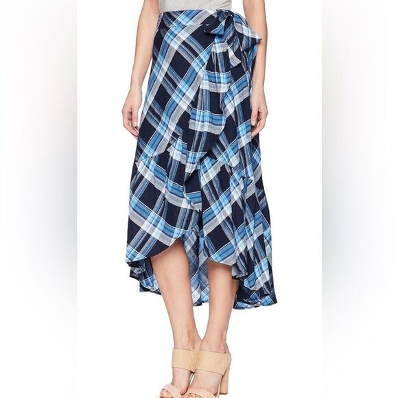 Ralph Lauren Double RL Dresses & Skirts - (K2) LAUREN RALPH LAUREN Asymmetrical Ruffle Skirt Navy Blue Midi Skirt, Sz L
